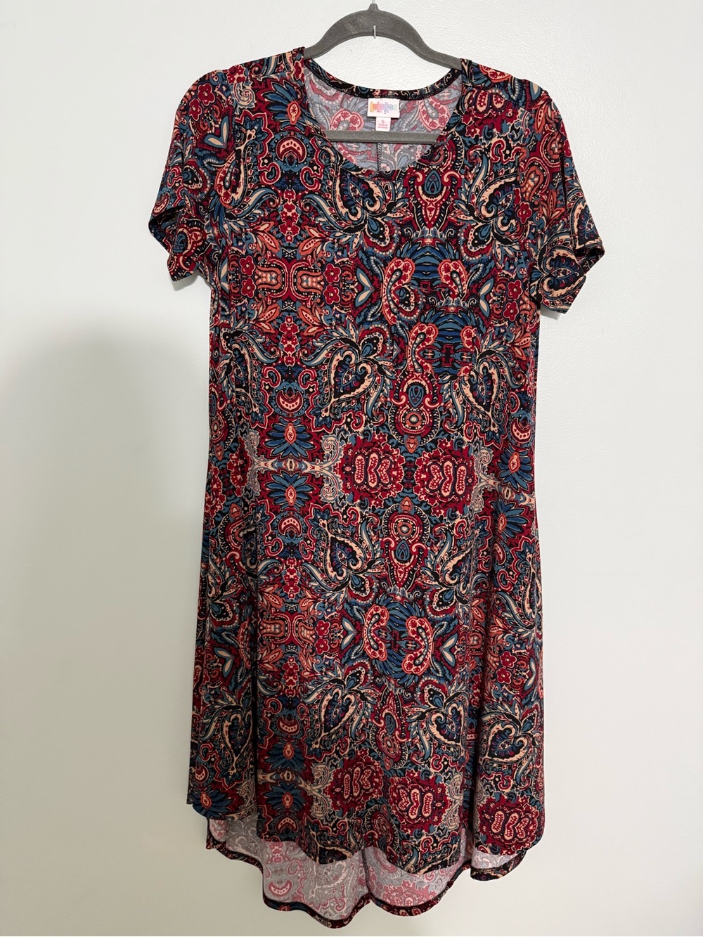Women’s Short Sleeve Paisley Swing Dress in Red and Blue